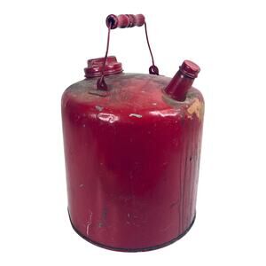 Galvanized Red Metal Gas Can Rustic 10” Round 1950s Garage Shop Car Decor Retro